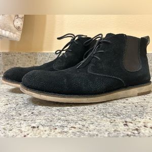 Distressed, black suede John Varvatos chukka boots